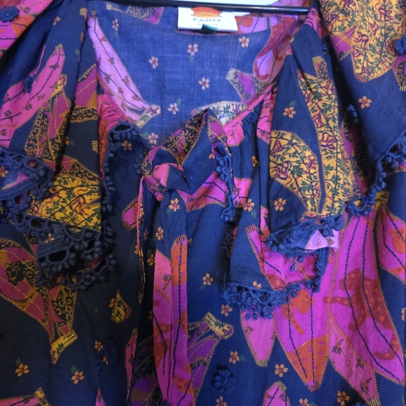 Farm Rio Bananas Patchwork Shirt Ruffled Oversized M - Picture 5 of 8